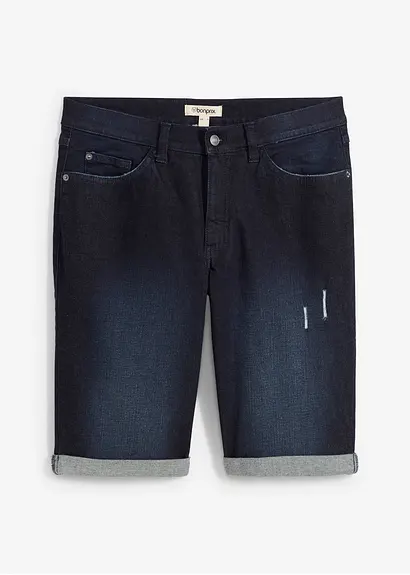Stretch-Jeans-Bermuda mit umgeschlagenem Saum, Regular Fit in blau von vorne - bonprix