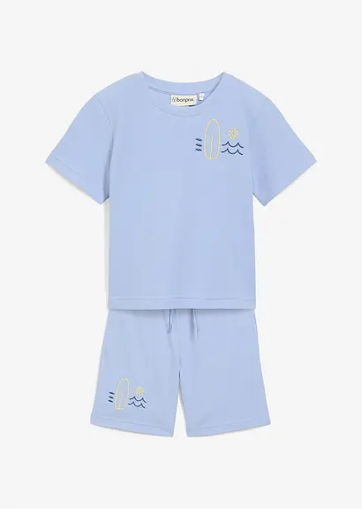 Pique T-Shirt und kurze Hose (2-tlg.Set) aus Bio Baumwolle in blau von vorne - bonprix
