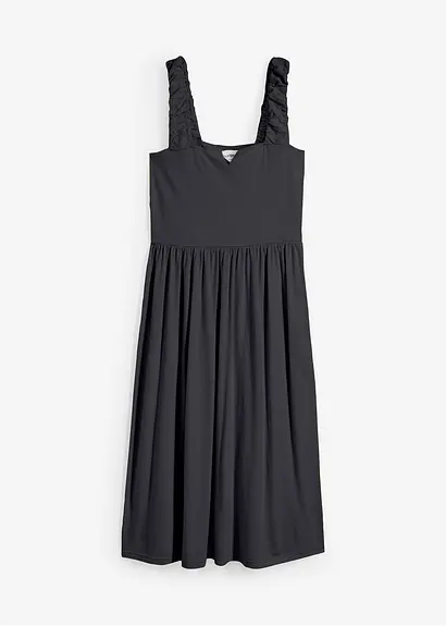 Shirtkleid mit leicht ausgestelltem Saum aus Baumwoll-Viskose-Mix in schwarz von vorne - bonprix