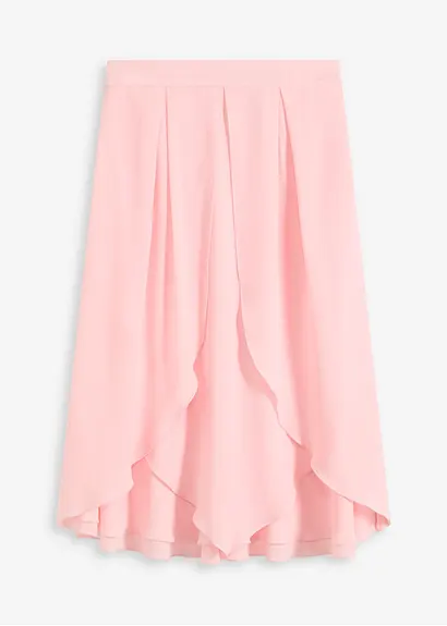 Midirock mit Ruffle und Chiffon in rosa von vorne - bonprix