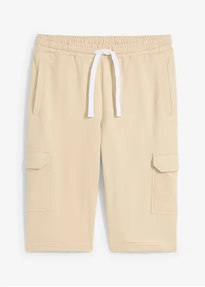 Cargo-Sweatbermuda aus reiner Bio-Baumwolle in beige von vorne - bonprix