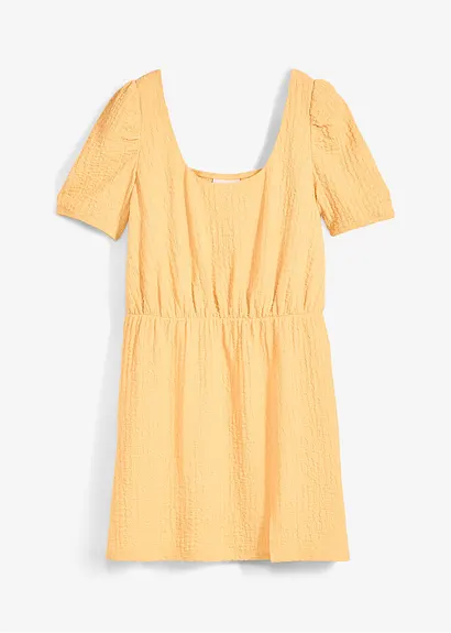 Shirtkleid aus strukturiertem Crêpe in gelb von vorne - bonprix