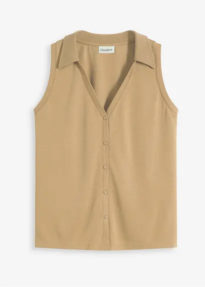 Polotop aus Viskose-Piqué in braun von vorne - bonprix