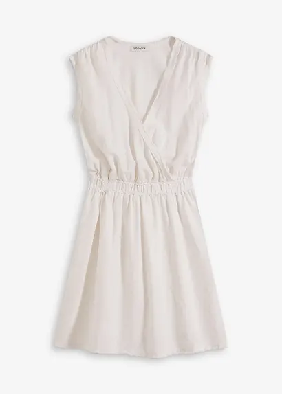 Kleid mit Fransendetail und Leinenanteil in weiß von vorne - bonprix