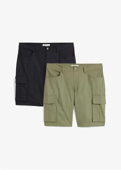 Stretch-Cargo-Bermuda (2er Pack), Regular Fit in grün von vorne - bonprix