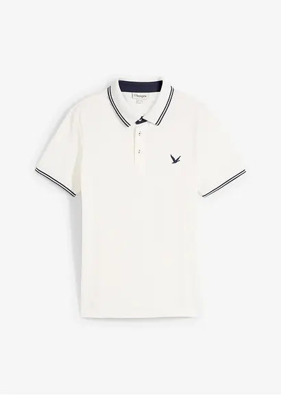Piqué-Poloshirt aus reiner Baumwolle in weiß von vorne - bonprix