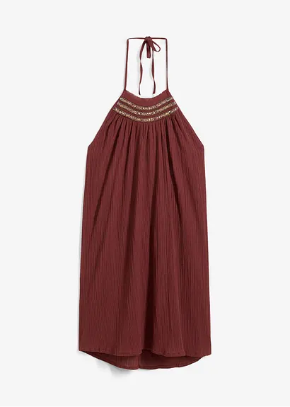 Trägerkleid aus strukturiertem Crinkle in braun von vorne - bonprix