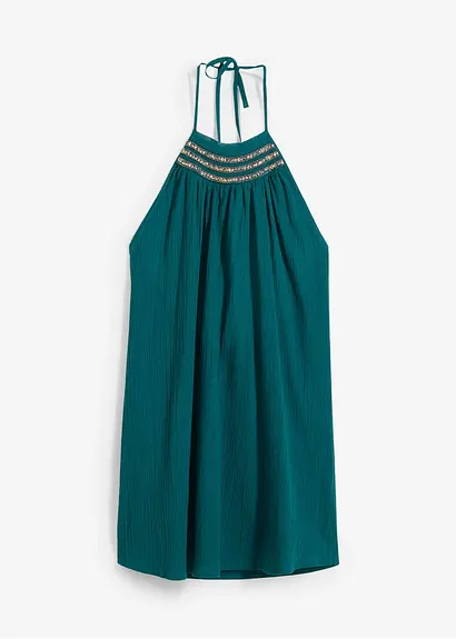 Trägerkleid aus strukturiertem Crinkle in petrol von vorne - bonprix