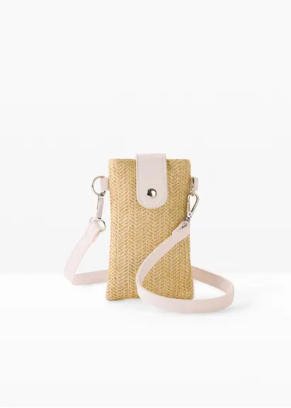 kleine Umhängetasche in Strohoptik in beige von vorne - bonprix