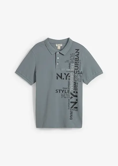 Piqué-Poloshirt aus reiner Baumwolle Slim Fit, Kurzarm in grau von vorne - bonprix