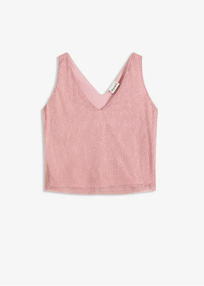 Cropped Top mit tiefem Ausschnitt in rosa von vorne - bonprix