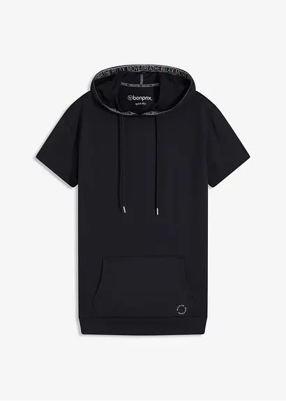 Oversized Sport-Shirt mit Kapuze, schnelltrocknend in schwarz von vorne - bonprix