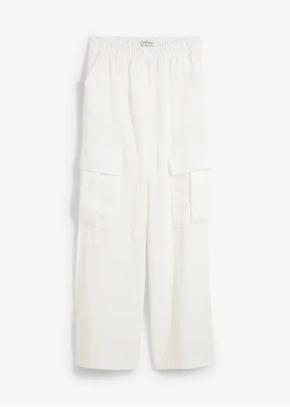 Cargohose aus fließendem Lyocell-Mix in weiß von vorne - bonprix