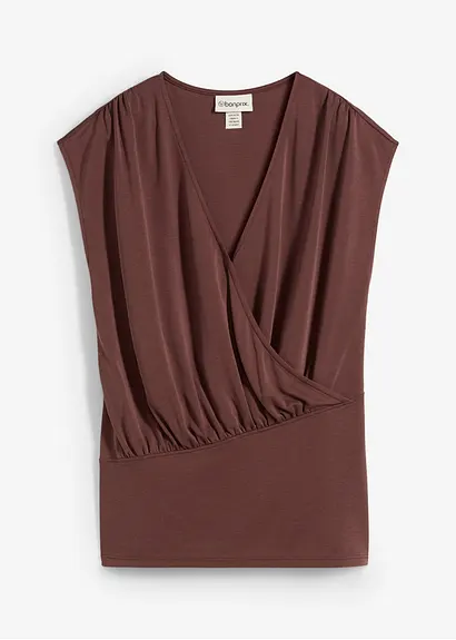 Wickelshirt aus fließendem Viskose-Mix in braun von vorne - bonprix