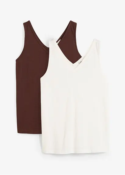 Tanktop  aus reiner Bio-Baumwolle (2er Pack) in weiß von vorne - bonprix