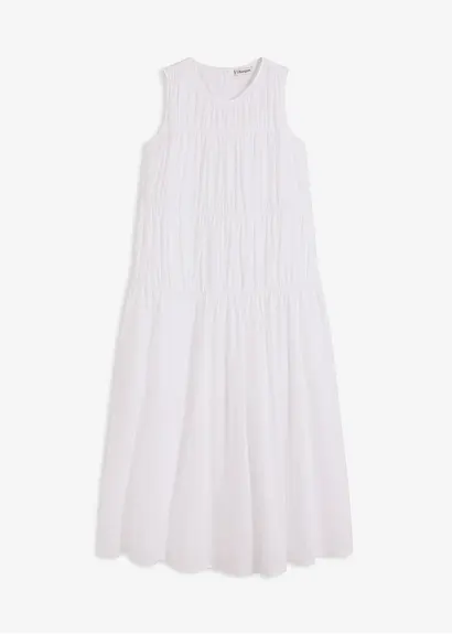 Maxikleid mit Raffungen aus Baumwolle in weiß von vorne - bonprix