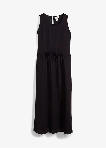 Maxikleid aus leichtem Leinen-Viskose-Mix in schwarz von vorne - bonprix
