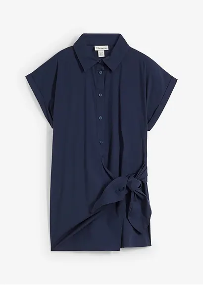Kurzarmbluse mit Bindedetail in blau von vorne - bonprix