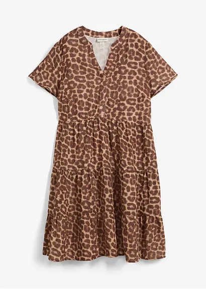 Kleid aus weichem Musselin in braun von vorne - bonprix