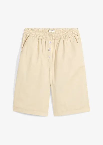 Baumwoll- Bermuda aus Papertouch in beige von vorne - bonprix