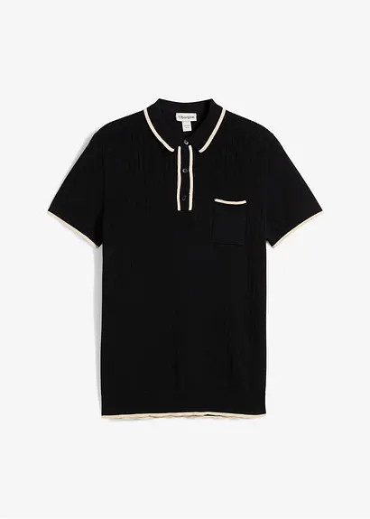 Poloshirt mit Kontrastdetails in schwarz von vorne - bonprix