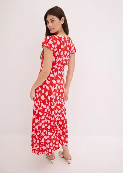 bedrucktes Jerseykleid aus softem Viskose-Mix in rot von hinten (Totalaufnahme) - bonprix