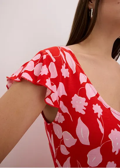 bedrucktes Jerseykleid aus softem Viskose-Mix in rot (Detailaufnahme) - bonprix