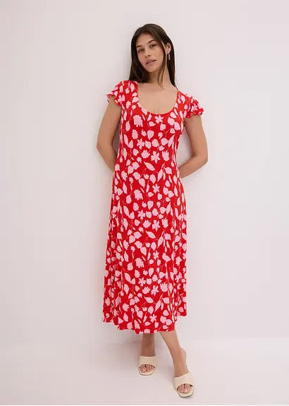 bedrucktes Jerseykleid aus softem Viskose-Mix in rot von vorne (Totalaufnahme) - bonprix