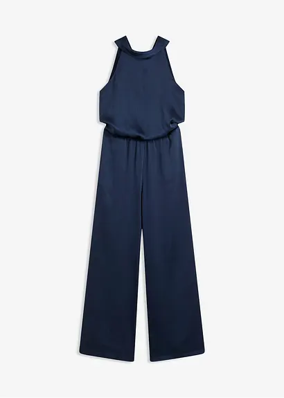 Overall aus strukturiertem Satin in blau von vorne - bonprix
