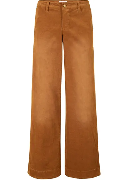 Stretch-Cordhose, Wide in braun von vorne - bonprix