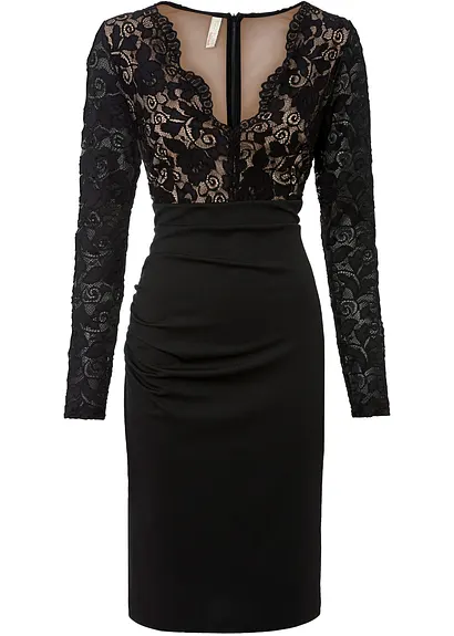 Minikleid mit Spitze in schwarz von vorne - bonprix