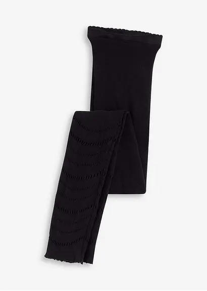Leggings mit Komfortbündchen und Lochstickerei 80 DEN in schwarz von vorne - bonprix