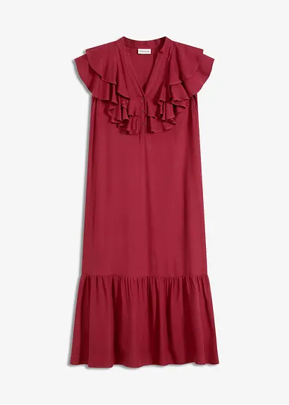 Midikleid mit Volants aus strukturiertem Crêpe in rot von vorne - bonprix