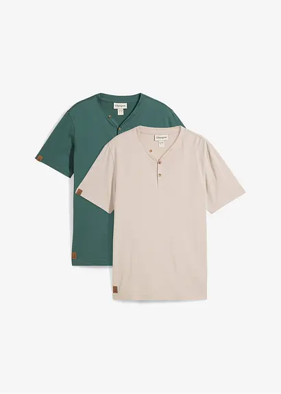 Henleyshirt (2er Pack) aus reiner Bio-Baumwolle in grün von vorne - bonprix