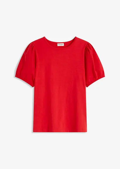 Jerseyshirt mit Ärmeln aus Baumwollpopeline in rot von vorne - bonprix