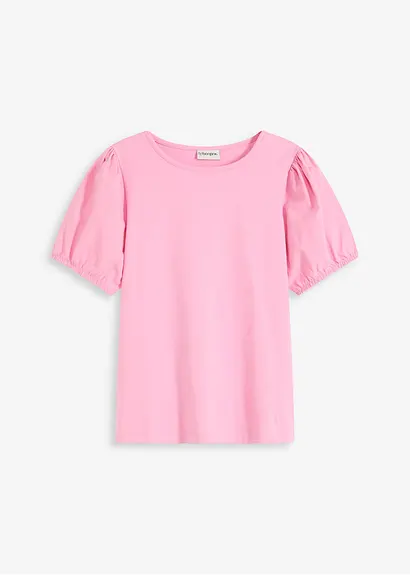 Jerseyshirt mit Ärmeln aus Baumwollpopeline in rosa von vorne - bonprix