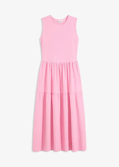 Midikleid aus strukturiertem Jersey mit Ausschnitt am Rücken in rosa von vorne - bonprix
