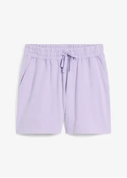 Sweat-Shorts aus reiner Baumwolle in lila von vorne - bonprix