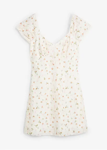 Spitzenkleid mit Blumenprint in weiß von vorne - bonprix