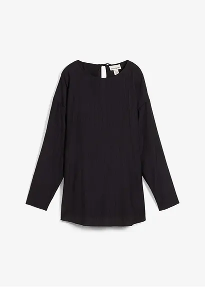 Oversized Tunikabluse aus strukturiertem Crinkle-Viskose-Mix in schwarz von vorne - bonprix