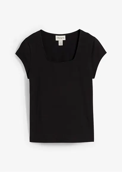 T-Shirt mit reiner Bio-Baumwolle in schwarz von vorne - bonprix