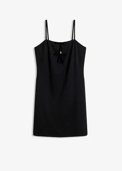 Minikleid mit Fake-Leather-Detail in schwarz von vorne - bonprix