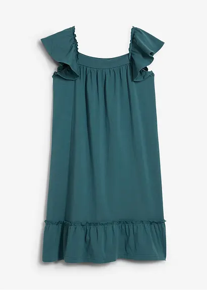 Jerseykleid aus elastischerm Bio-Baumwoll-Mix in petrol von vorne - bonprix