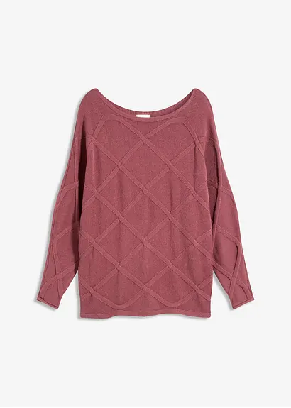 Pullover mit horizonatalem Zopfmuster in lila von vorne - bonprix