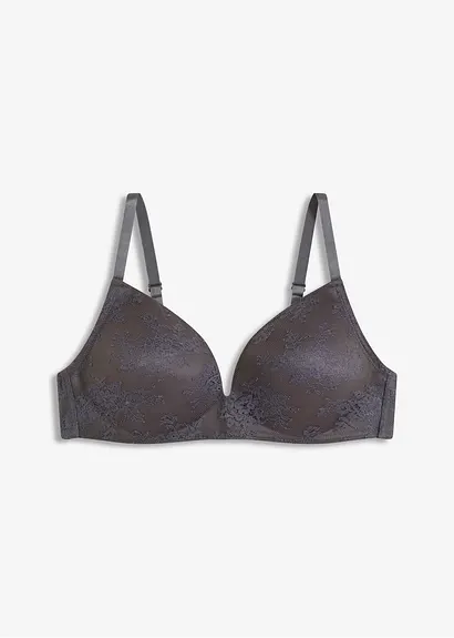 Schalen-BH ohne Bügel mit zarter Spitze in grau von vorne - bonprix
