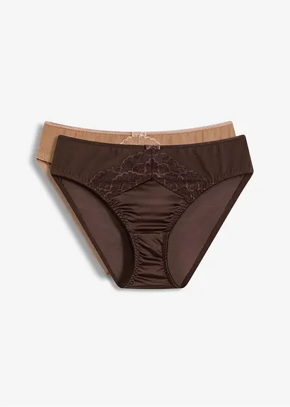 Slip mit Glanzeffekt (2er Pack) in braun von vorne - bonprix