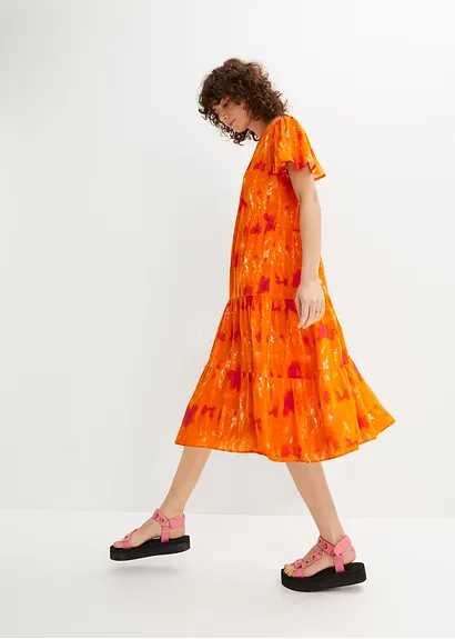 Midikleid aus Viskose in pink von vorne (Totalaufnahme) - bonprix