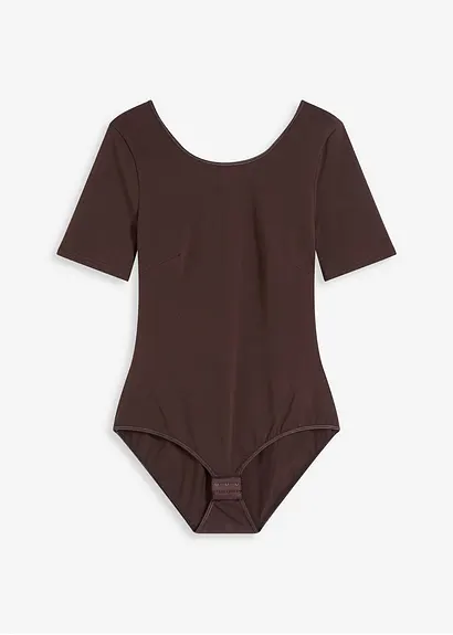 Halbarm Body mit Baumwolle in braun von vorne - bonprix