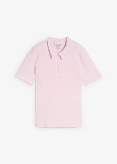 Geripptes Poloshirt aus Viskose-Mix in lila von vorne - bonprix