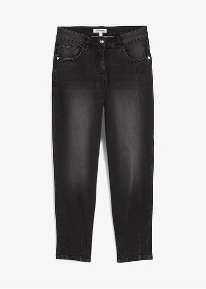Barrel-Jeans Mid Waist in schwarz von vorne - bonprix